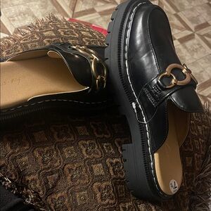 Black Loafers with Gold Buckle